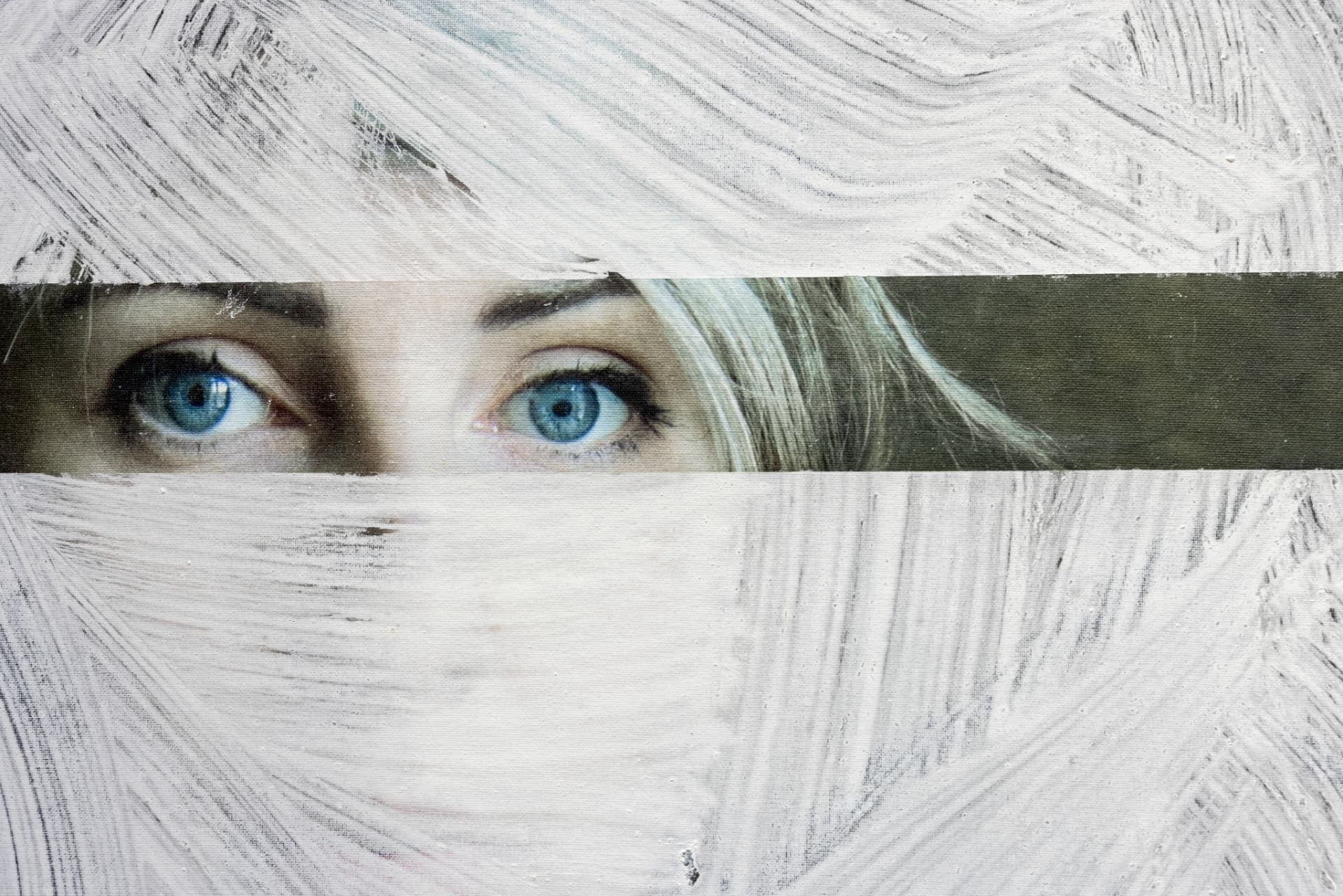 A LIMELIGHT Vision portrait: a face emerging from beneath thick white lime brushstrokes.